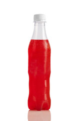 Bottle of carbonate strawberry juice on white background.