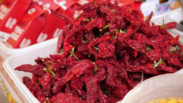 Dried peppers, Cruschi peppers. Typical product of Basilicata, in southern Italy. They are eaten alone or to dress pasta or other dishes