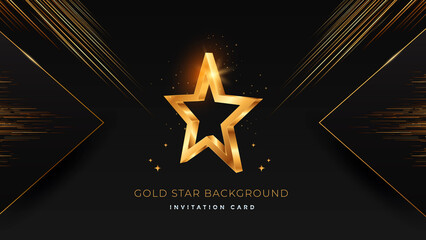 Golden 3d star on black modern background. Luxury award banner with stars. Vector illustration