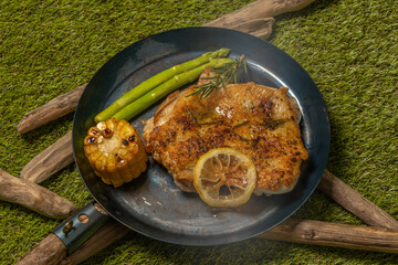 チキンのハーブ焼き　Outdoor cooking chicken herb steak 