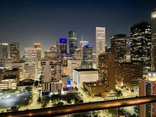 Houston skyline at night, elevated view