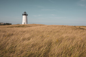 Edgartown lighthouse in Martha's Vineyard on sunny day in New England