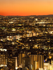 夕暮れの東京の街並み