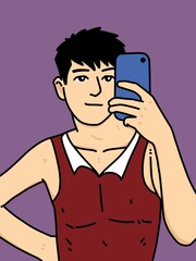 cute man cartoon on purple background