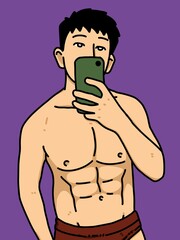 cute man cartoon on purple background