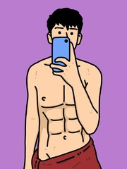 Fototapeta premium cute man cartoon on purple background