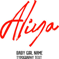 Aliya Beautiful Handwritten Inscription Red Color Lettering Baby Girl Name