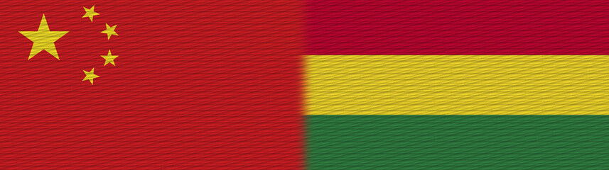 Bolivia and China Chinese Fabric Texture Flag – 3D Illustration