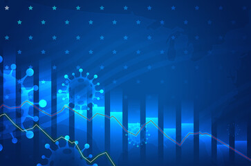 Omicron, new variant of covid19 coronavirus with alpha, beta, delta and gamma. graph chart is falling of economic crisis on world map effect to global economic depression and unemployment rate