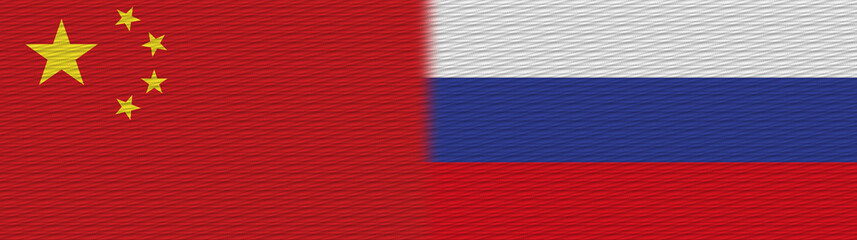 Russia and China Chinese Fabric Texture Flag – 3D Illustration