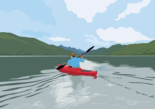 Kayaking in the Lake in illustration graphic vector