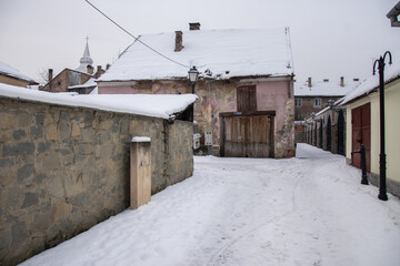 Bistrita , january 2022,Romania ,houses on Tiblesului Street 