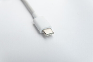 USB cable type C over white isolated background