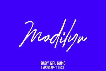 Madilyn Baby Girl Name in Stylish Cursive Brush Typography Text on Blue Background