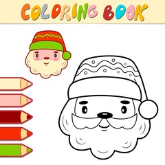 Coloring book or page for kids. Christmas Santa Claus black and white  illustration
