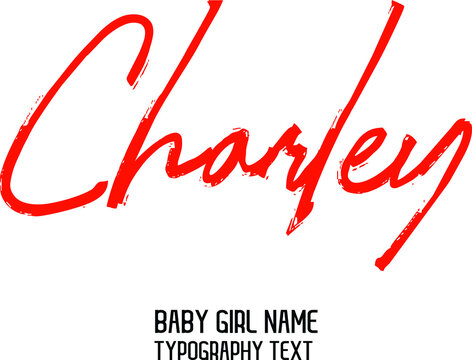 Girl Baby Name Charley in Stylish Cursive Red Color Calligraphy Lettering  