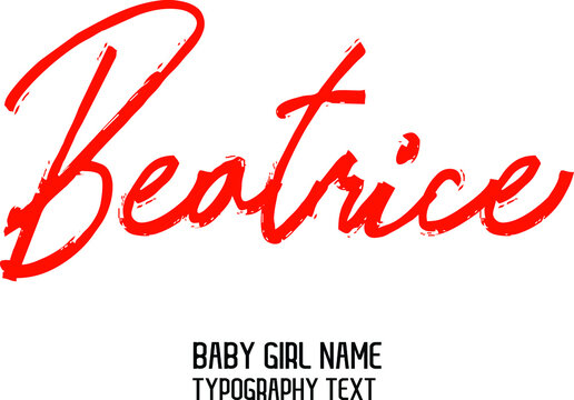 Beatrice Girl Baby Name in Stylish Cursive Red Color Calligraphy Lettering  