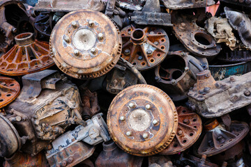 Pile of rusty and dirty old vehicle spare parts