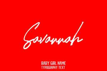 Female Name Savannah Brush Calligraphy Text on Red Background