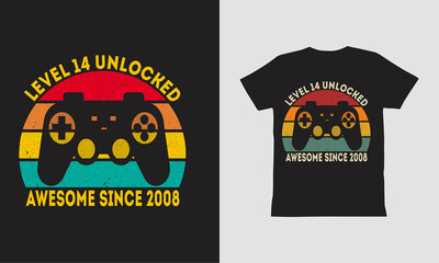  Level 14 Unlocked Awesome 2008 t shirt Design.