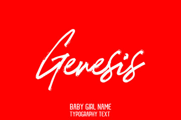 Genesis. Girl Name in Stylish Cursive Brush Typography Text on Red Background