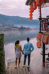 Sunrise at Lee wine Rak Thai, Chinese settlement, Mae Hong Son, Thailand, Beautiful scenery during...