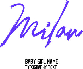 Milan Woman's Name in Blue Color Brush Calligraphy Text