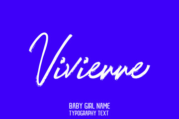 Vivienne Female Name in Stylish Lettering Cursive Calligraphy Text on Blue Background