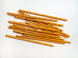 Salted sticks. Confectionery on the table. Salty baked goods.