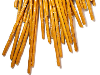 Salted sticks in a package. Confectionery on the table. Salty baked goods.