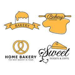 Bakery logotypes set. Bakery, Cupcakes, and deserts vintage design elements, logos, badges, labels, icons, and objects
