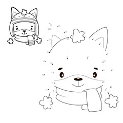 Dot to dot Christmas puzzle for children. Connect dots game. Christmas animal illustration