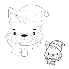 Dot to dot Christmas puzzle for children. Connect dots game. Christmas animal illustration