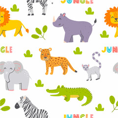 Cute seamless pattern with african animals. Vector illustration