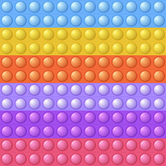 Seamless pattern with trendy game pop it, simple dimple. Rainbow fidget toy. Colorful antistress background. Doodle style. Bubbles popping square shape