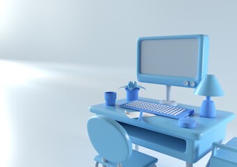 パソコンとデスク。可愛いシンプルなデザインに