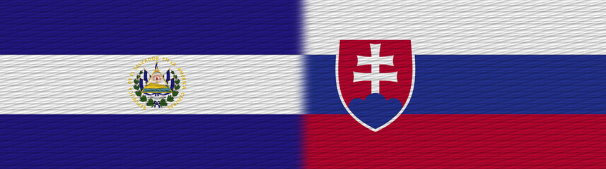 Slovakia and El Salvador Fabric Texture Flag – 3D Illustration - obrazy, fototapety, plakaty