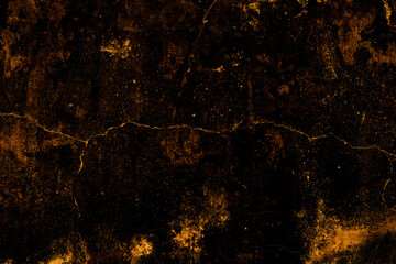 Saturated orange color grunge textured old concrete wall surface with cracks for background