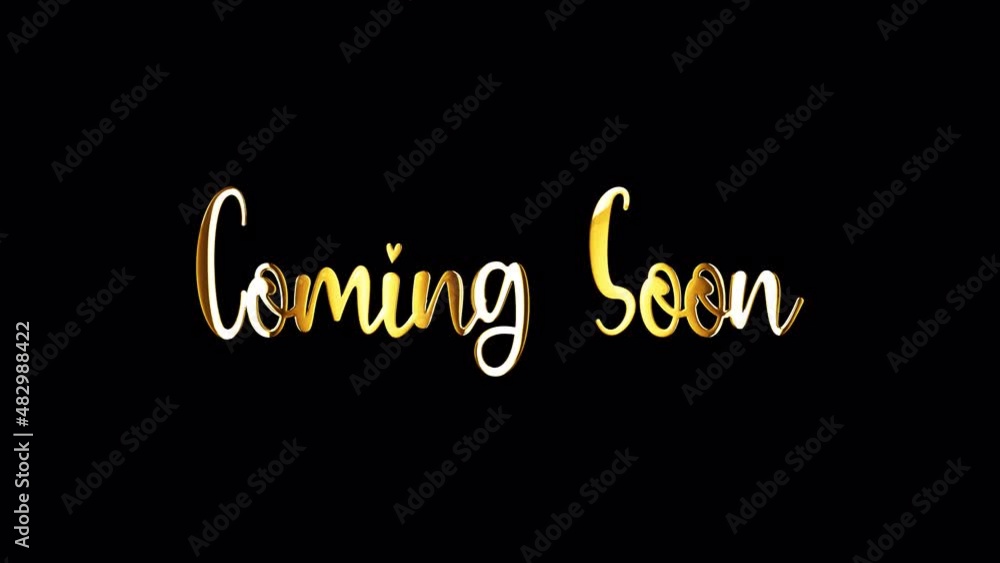 Poster Coming Soon cinematic trailer title golden text with black background moving 4K seamless loop isolated transparent video animation text with alpha channel using Quick time prores 444  rendering  
