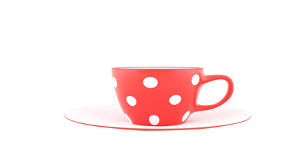 3D Red mug polka dot pattern and saucer sweet color for special hot cup of coffee or tea isolated on white with clipping path