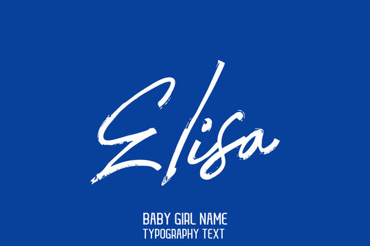 Elegant Cursive Text Lettering Sign Baby Girl Name Elisa on Blue Background