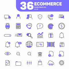 36 Ecommerce Icons Pack #2, Lineal Color E-Commerce Icons Vector Set