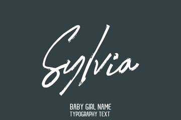 Sylvia Baby Girl Name Handwritten Lettering Modern Typography on Grey Background