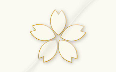 フレーム素材　桜の花とラインアート　ホワイト