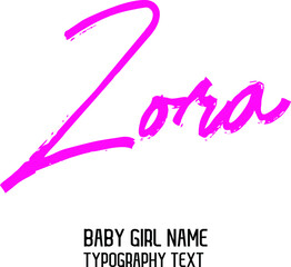 Zora Baby Girl Name Handwritten Pink Color  Lettering Modern Calligraphy 