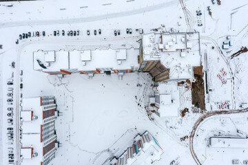 overhead view of high-rise residential buildings in winter. aerial photography with drone.