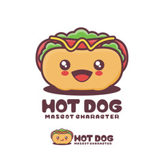 vector hot dog cartoon mascot, with a happy expression, suitable for, logos, prints, stickers, etc