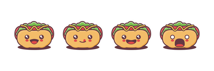 vector hot dog cartoon mascot, with different facial expressions