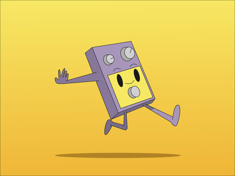 guitar effects pedal illustration cartoon style design