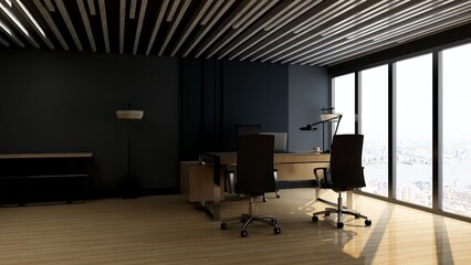 Fototapeta na wymiar 3d office minimalist room with wooden design interior